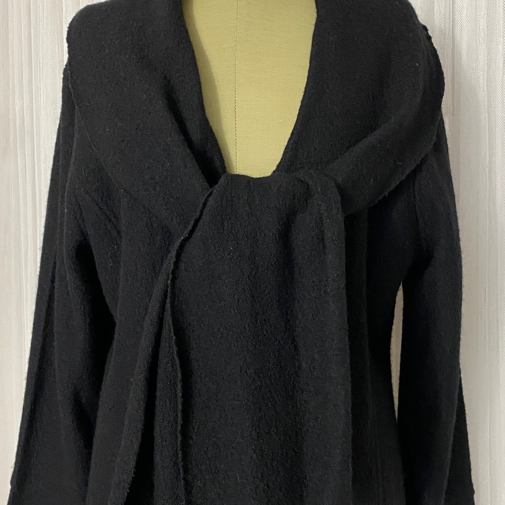 Alison Sheri Elegant Black Women's Boiled Wool Sweater Wide Collar Details XL - Picture 5 of 14